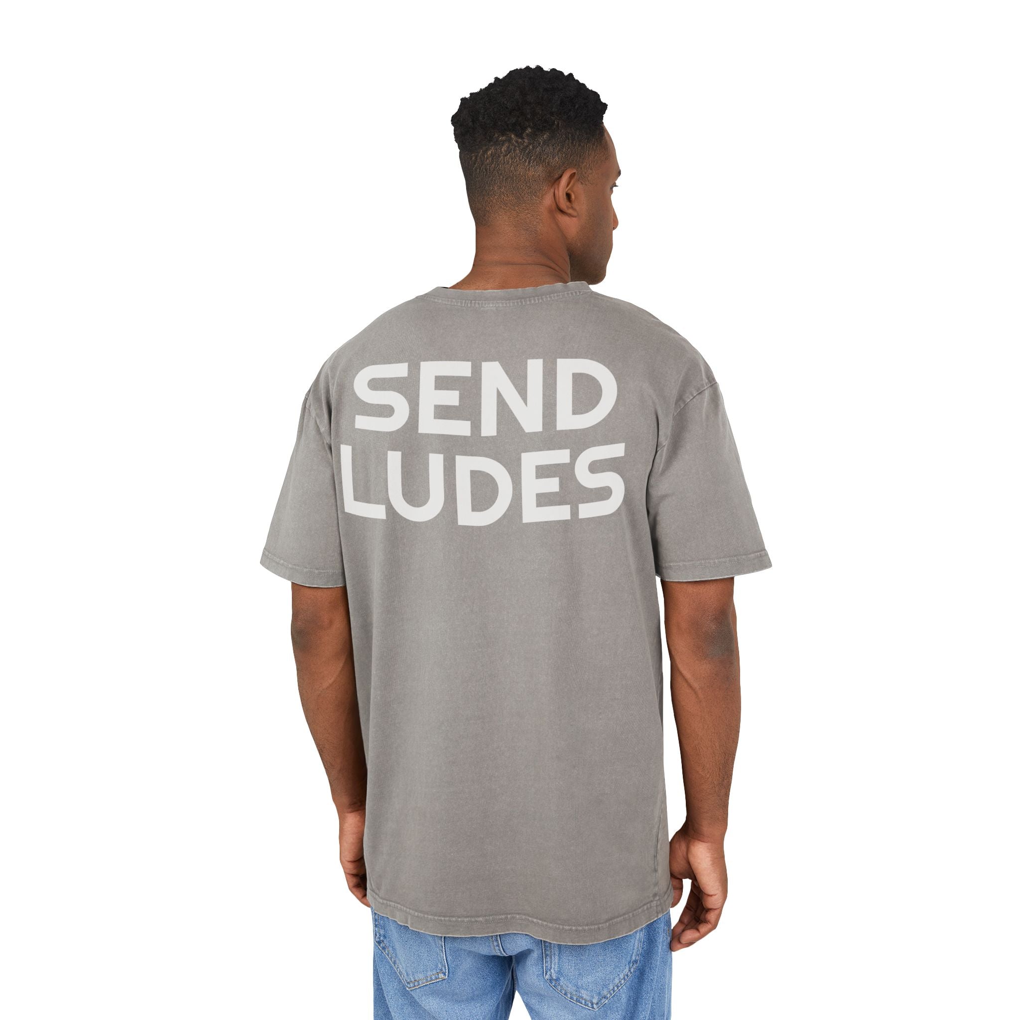 Men's Acid Washed Oversize Tee - Send Ludes Graphic Shirt for Casual Style