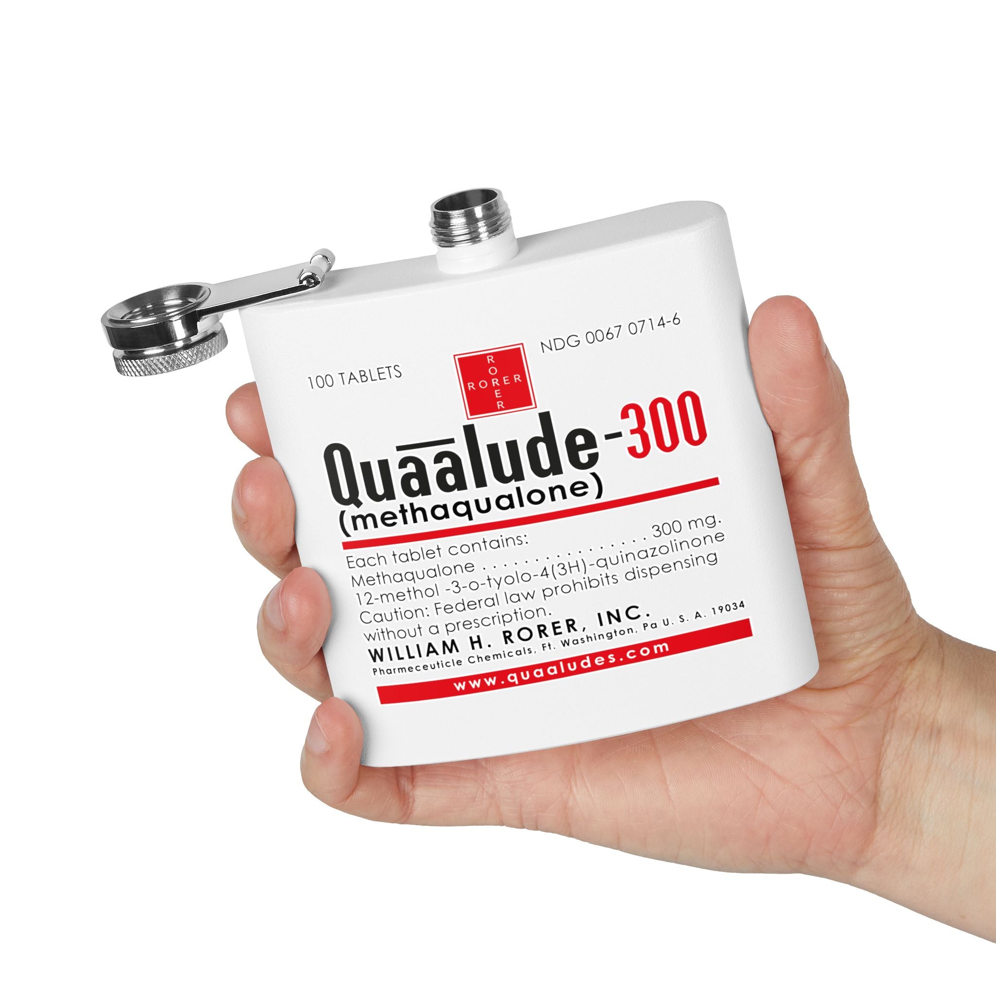 Quaalude rozsdamentes acél flakon