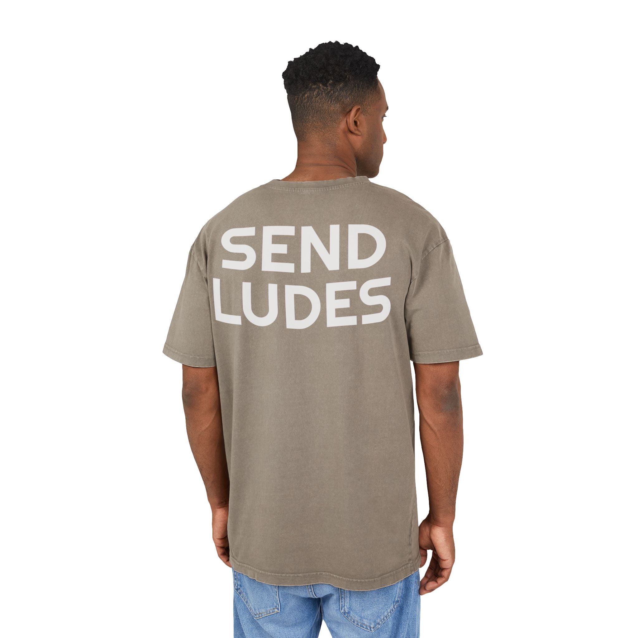 Men's Acid Washed Oversize Tee - Send Ludes Graphic Shirt for Casual Style